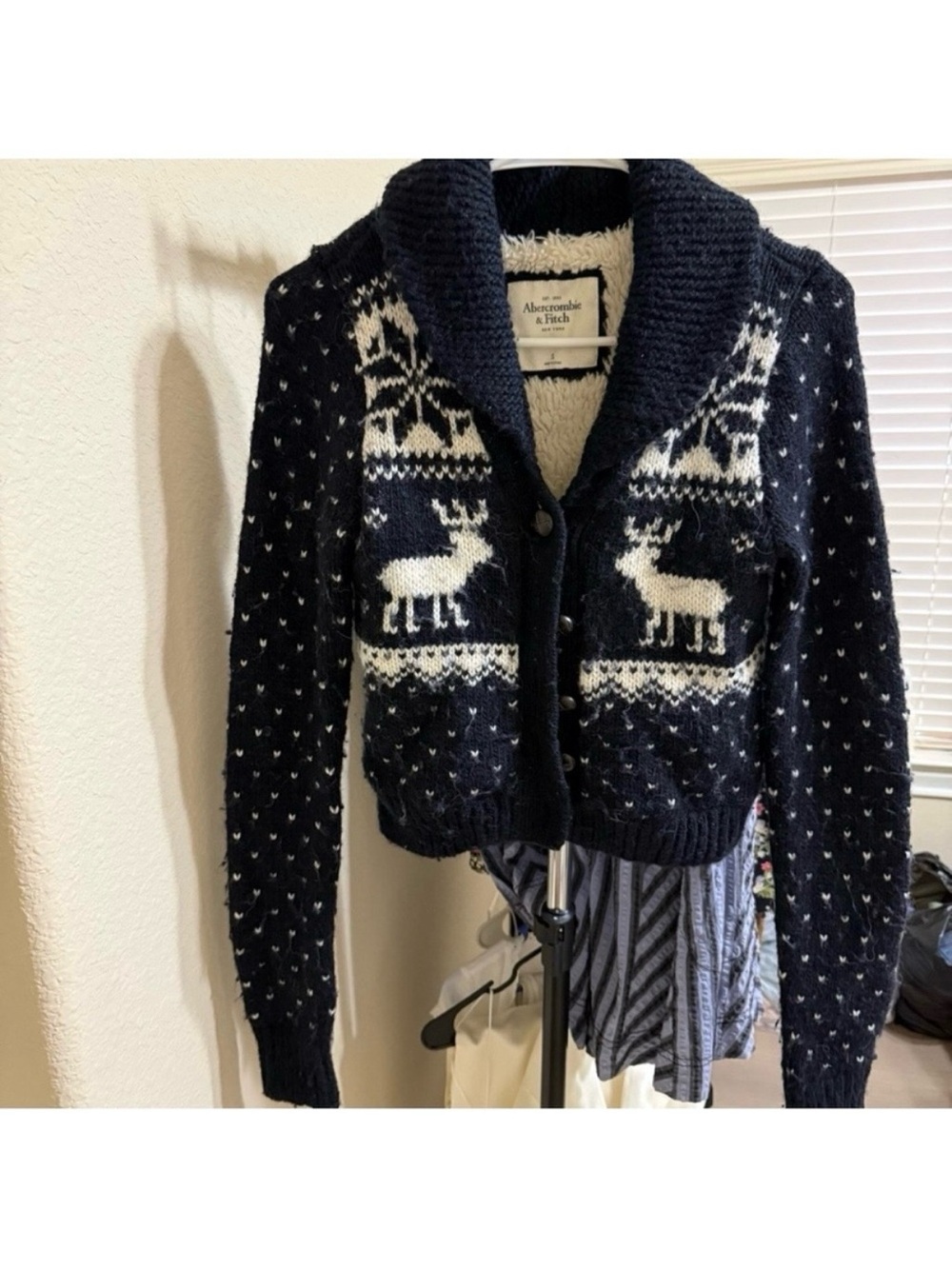 Abercrombie & Fitch Shawl Collar vintage y2k Isle Chunky knit Reindeer Sweater